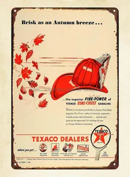 fém wall art 1946 Hirdetés Texaco tűzoltóparancsnok Benzin Gáz-Tűzoltó Sapka adóazonosító jele,