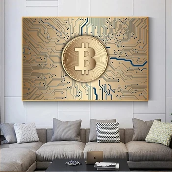 A Bitcoin Modern Absztrakt Pénzt Vászon Festmény Fintech Poszter Nyomtatás Wall Art Virtuális Valuta Képek Nappali lakberendezés