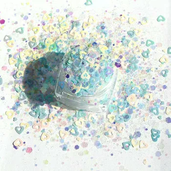 50g/Zsák Üres Szív Nail Art Glitter 3D Szerető Színjátszó Holografikus Vegyes Forma, Flitterekkel DIY Lézer semmi giccs Manikűr Dekoráció
