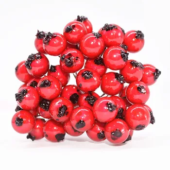 50pcs 10mm művirágok Porzó Piros Bogyós gyümölcsök, Cseresznye Hamis Sima Hab Gyümölcs Esküvői Karácsonyi Dekoráció DIY Kellékek
