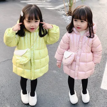 A lányok Közepes hosszúságú Le Bélelt Kabát 2021 babáknak valók Divat Fényes Bőr Bélelt Kabát Gyermek Téli Kabát