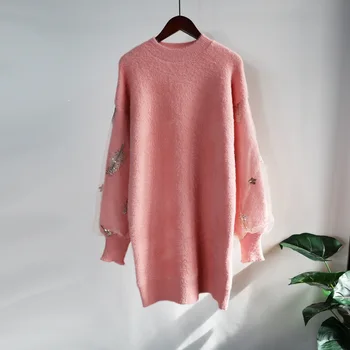 Pulóver pulóver női téli 2021 új laza, közepes hosszúságú pulóver GRAY22