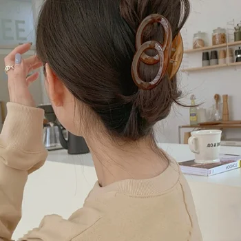 Évjárat barna koreai haj kiegészítők, női akril átlátszó dupla kör hajtű klip elegáns, közepes haj klip
