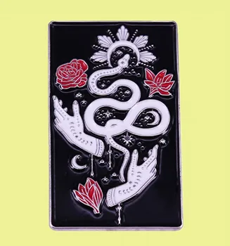 Tarot Szimbólumok kígyó virágok okkult kezét a nap, a hold Fázisok zománc pin Modern Boszorkányság, Okkult Bohém Gót esztétikai bross