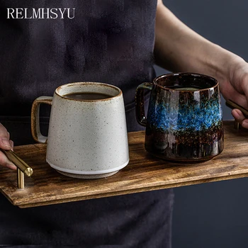 1DB RELMHSYU Japán Stílusú Retro Kerámia Cofee Tea, Víz Hivatal Kupa Háztartási Bögre Nagy Kapacitású Drinkware