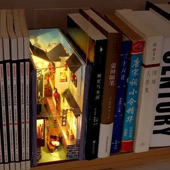 DIY Könyv Sarok Polc Insert Szett Mini Babaház Bútorokkal Roombox Könyvtámasz Modell Épület Játékok Lányok Ajándék lakberendezés