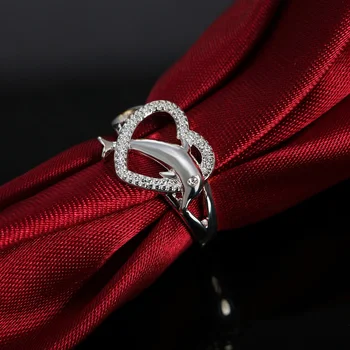 Divat 925 Sterling Ezüst Delfin Szív Gyűrű A Nők Esküvő, Eljegyzés, Luxus Jól Vintage Ékszer, Ajándék, Női GaaBou