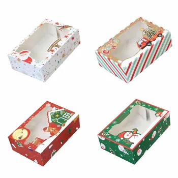 4db Karácsonyi Süti Doboz nátronpapír Édesség Ajándék Dobozok PVC Világos Ablak Élelmiszer-Csomagolás Noel Fél Gyerekek Ajándékot Új Év Navidad