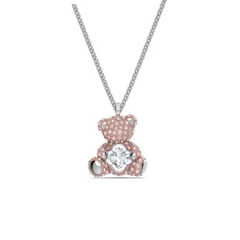 Márka 1:1 új sorozat romantikus rózsaszín dobogó szív medve nyaklánc medál csinos, elegáns hölgy, ezüst ékszerek