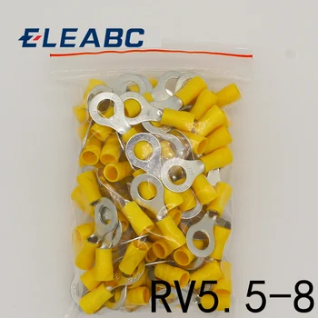 RV5.5-8 Sárga Gyűrű szigetelt terminál ruha 4-6mm2 Kábel Vezeték Csatlakozó kábel Törés Terminál 50PCS/Csomag RV5-8 RV