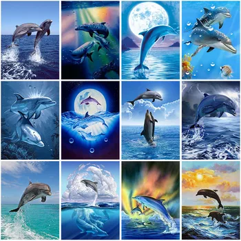 DIY 5D Gyémánt Festmény Teljes Négyzet Gyakorlat Delfin Gyémánt Hímzés, keresztszemes Állatok Strasszos Mozaik Wall Art lakberendezés
