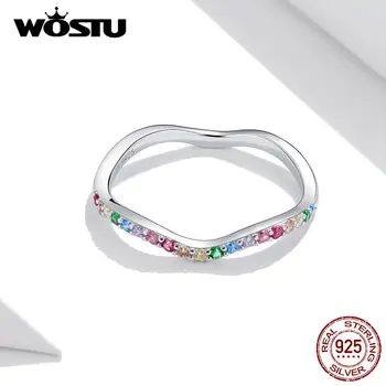 WOSTU 100% 925 Sterling Ezüst Gyűrűk Szivárvány Híd Eredeti Gyűrűk Nők Esküvői Ujjak S925 Ékszerek CQR705