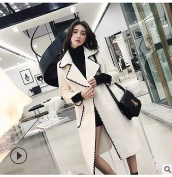 2020-as őszi-téli új női divat öv elegáns hullám szélén hajtóka hosszú gyapjú kabát koreai stílus vékony kabát