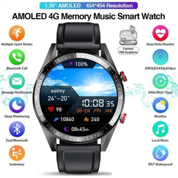 Új 454*454 Screen Smart Óra Az Időt mutatja Bluetooth-kompatibilis Hívás Helyi Zenei Smartwatch A Férfi Android TWS Fülhallgató