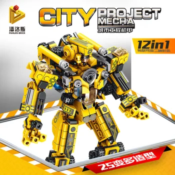 Sárga Robot 633008 építőelem Készlet 12 1 gyerek Játékok, Robot Transzformációs Modell Akció Mech Felvilágosítani Tégla Block Mini Játék