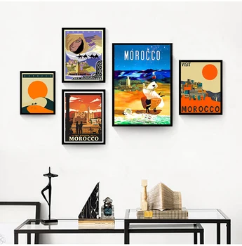 Látogasson El Afrika Marokkó Sivatagi Utazás Vászon Festmények, Régi Fal Kraft Plakátok Bevont Fal Matricák Haza Dekoratív Ajándék