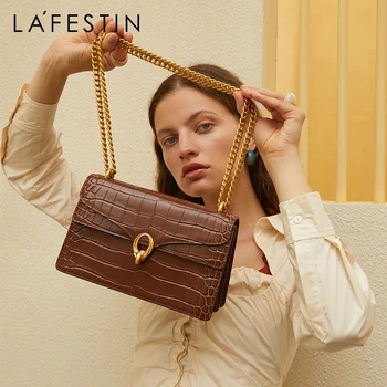 LA FESTIN tervező luxus táskák 2021 új lánc klasszikus váll messenger bag krokodil mintás bőr táska szögletes táska női