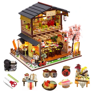 Nagy Babaház Diy Ház Kit Roombox Japán Sushi Bolt Össze Miniatűr Fa Babaház Bútorok, Gyerek Játékok, Karácsonyi Ajándékok,