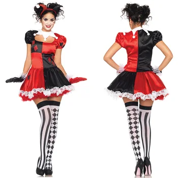 A nők Felnőtt Cirkuszi Bohóc Cosplay Jelmez Kockás Ruhát Halloween Farsang Joker teljesítmény jelmez, party ruha