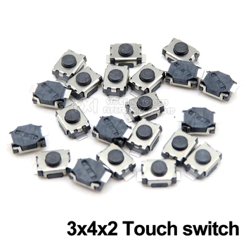 50PCS 3*4*2mm kapcsoló gomb 2PIN Javítás érintse meg a kapcsolót SMD kapcsoló 3x4x2mm