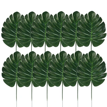 12db Mesterséges Monstera Pálmafa Levelei Szimuláció Zöld Műanyag Levél Haza Esküvői DIY Dekoráció Hamis Virág Levelek Növény