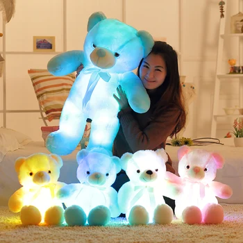 50cm Kreatív világít LED Maci Plüss Állatok Plüss Játék Színes Izzó Karácsonyi Ajándék Gyerekeknek Párna