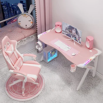 2021 ÚJ Rózsaszín játék asztal szék meghatározott lányok gamer live kombináció irodai asztali számítógép asztal SZÁMÍTÓGÉP asztal divat szép RGB íróasztal