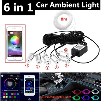 14 1 RGB LED Hangulatú Autós Aktív Fény Termékek Belső Környezeti Optikai Csík Fény által App Ellenőrzési DIY Zene 8M Rost Opt