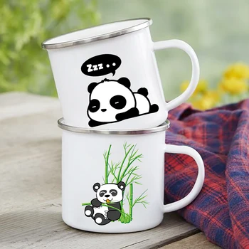 Cuki Panda Nyomtatás Zománc Bögrék Rajzfilm Állat Gyermek Kakaós Desszert Csésze Személyre Szabott Kemping Tábortűz Sör, Cola Teát Inni Bögre