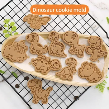 Penész A Sütés Rajzfilm Dinoszaurusz Cookie Cutter Keksz Sütés Eszköz 3d háromdimenziós Nyomja meg a Típus Haza Műanyag Cookie Penész