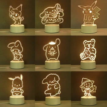 Pikachu Kuromi Fahéj A Dallam Anime Éjszakai Fény 3D-s Rajzfilm 3-Szín Fényerő asztali Lámpa Kawaii Hálószoba Világítás Dekoráció, Ajándékok