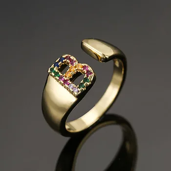 Divat Állítható Nyitva Arany Kezdeti Gyűrűk Nők Rozsdamentes Acél A-Z Levelet Gyűrű Női Tartalmas Karácsonyi Ékszer Ajándék