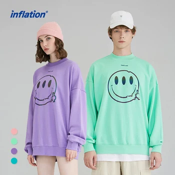 Az INFLÁCIÓ Magas Utca Sleeve Pulóver Pár Streetwear Pullovers 2021 Trendi Smile Cool Túlméretezett Férfi Pulóver