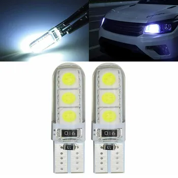 2*Autó LED T10 5050 6SMD Szélesség Jelző Izzók Csomagtartóban Rendszám Fény Szilikon Nagy fényerejű Fehér Fény Autó Világítás