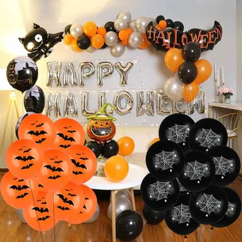 Halloween Pumpkin Dekoráció Smiley Pókháló Latex Lufi Koponya Bat Fólia Levegő Labda Boldog Halloween Bannerek Garland Party Kellékek