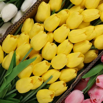 Fehér Piros Rózsaszín Tulipán Igazi Kapcsolatot Mesterséges Virág Tulipán Party Esküvői Lakberendezési Hamis Virág, Menyasszonyi Csokor, Ajándék