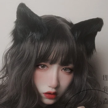 A macska Fülei Lolita Cosplay Aranyos Plüss Cica Füle Fekete Hajtű Anime Tartozékok andmade Gótikus Dekoráció