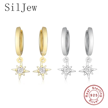 SilJew 925 Sterling Ezüst Tiszta CZ Nap Virág Fülbevaló Női Esküvő, Eljegyzés Nyilatkozat Luxus Ékszer Kiegészítők