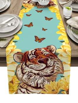 Napraforgó Vicces Tigris Pillangó Asztali Futó Luxus Ebédlő Berendezés Alátét Hotel Esküvői Asztal Dekoráció, Terítő