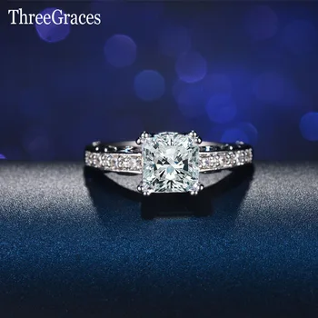 ThreeGraces Tökéletes Négyzet Vágott Esküvői, Eljegyzési Gyűrűk, a Nők Luxus Cirkónia Ékszerek, Kiegészítők RG032