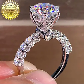 14K Au585 Fehér Arany Gyűrű DVVS Moissanite Gyémántok 1 2 3 4 5 Karátos Kerek Luxus Esküvői Buli, Eljegyzés, Évforduló Gyűrű
