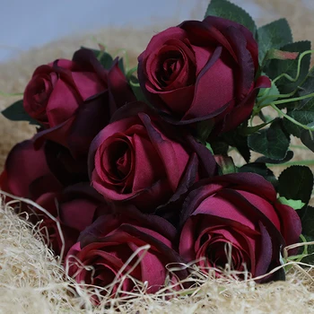 7 Fej Édes Rózsa Mesterséges Virág Fesztivál Szükséges Esküvői Dekoráció Fehér kék Színű Hamis Selyem Virágok lakberendezés