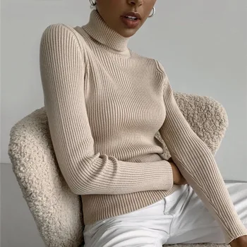 Őszi-téli egyszínű kötött garbó pulóver pulóver temperamentum melegség bázis