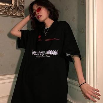 Évjárat Levél Nyomtatás Női pólók O-nyak Fele ujjú Retro Streetwear 2021 Nyári Női Felsők Tee Alkalmi Menő Lány y2k