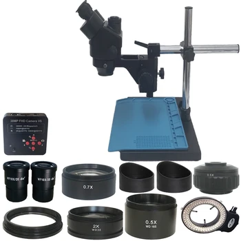 Szakmai Fekete 3,5 X-90X Trinocular Simul Fokális Sztereó Mikroszkóp Forrasztás Telefon Javítás 38MP Kamera 0,5 X Adapter Microscopio