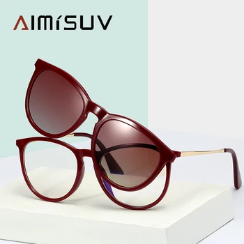 AIMISUV Kerek Vintage Mágneses Csipesz Polarizált Napszemüveg Nők 2022 Divat Optikai Szemüveget Keret Hölgyek UV400