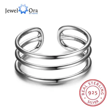 Új Nők Igazi 925 Sterling Ezüst Gyűrű 3 Réteg Nyitott Állítható Mandzsetta Trendi stílus Gyűrű Fél Tartozék JewelOra RI102678