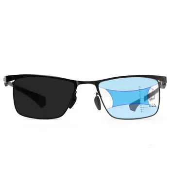 Kültéri Photochromic Multifokális Olvasó Szemüveg Férfiak Progresszív Anti-Blue Ray Távollátás GlassesTitanium Alufelni Teljes Keret 1.0-4.0