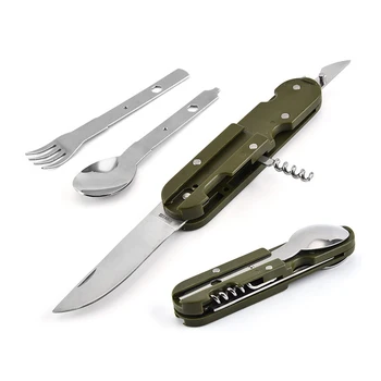 Rozsdamentes acél összecsukható kés, villa, kanál, Multi-funkcionális, valamint kényelmes, edények, Kerti evőeszközök, A Svájci bicska