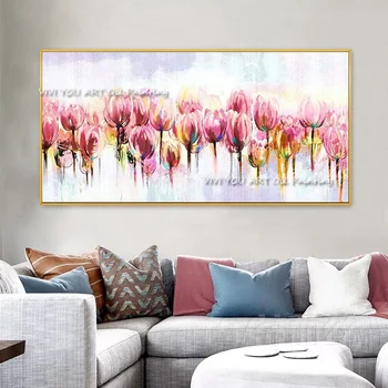 A Különleges Ajánlat Virág Tulipán Wall Art a Vásznon Handpainted Cuadro Rózsaszín Modern, Absztrakt Festmény, Fali Kép lakberendezés